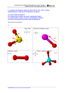 2.- Considere las siguientes moléculas: H2O, HF, H2, CH4 y NH3