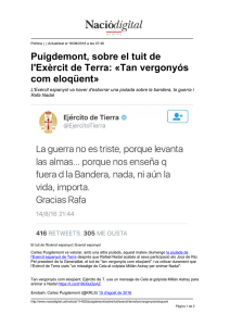 Puigdemont, sobre el tuit de l`Exèrcit de Terra: «Tan vergonyós com