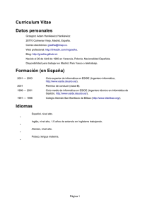 Curriculum Vitae Datos personales Formación (en España) Idiomas