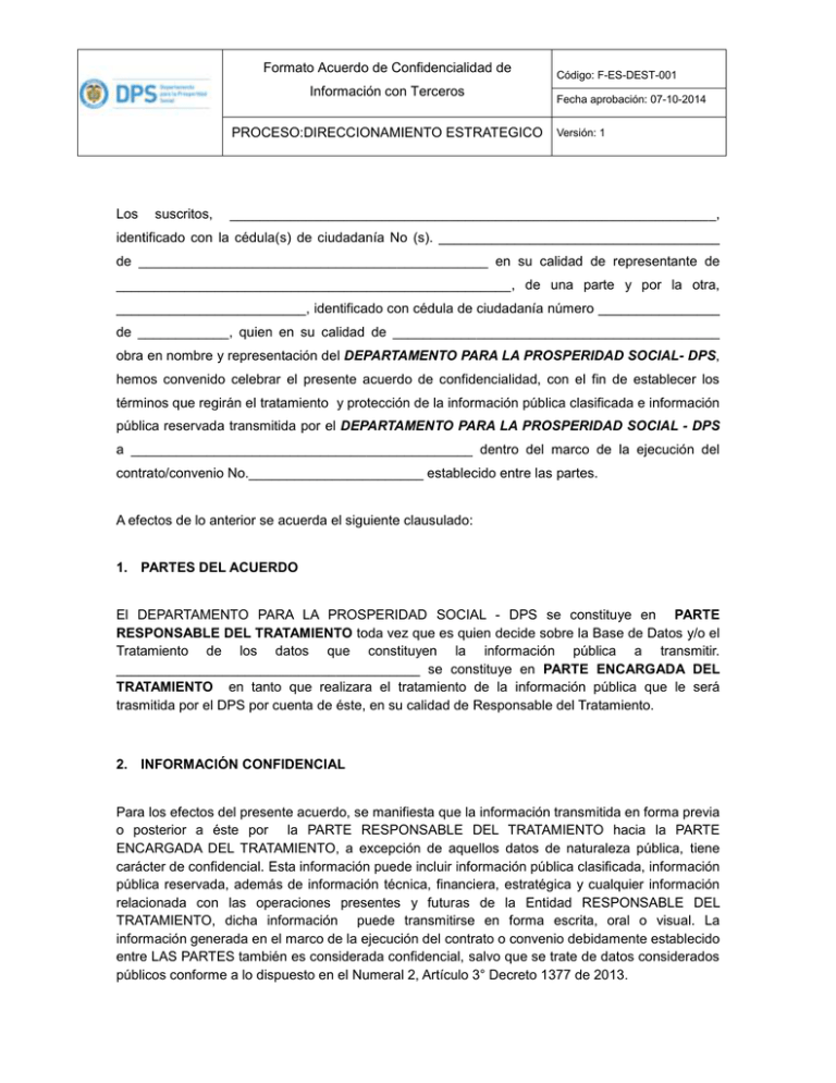 Formato Acuerdo De Confidencialidad De Información Con Terceros 8691