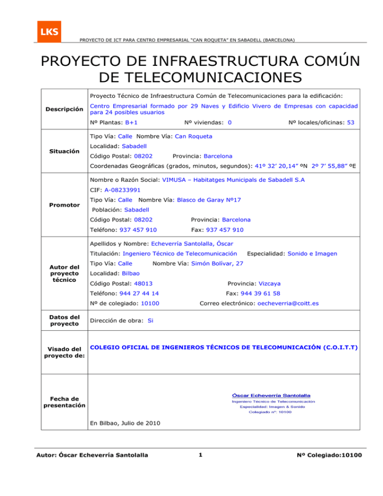 Proyecto De Infraestructura Común De Telecomunicaciones