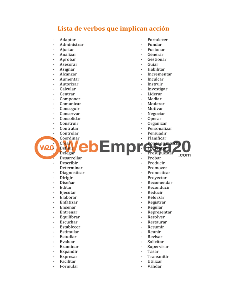 Lista de verbos que implican acción