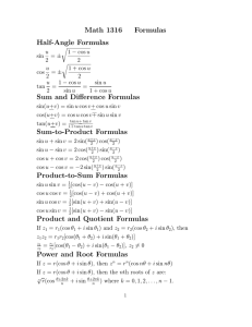 Math 1316 Formulas Half-Angle Formulas Sum