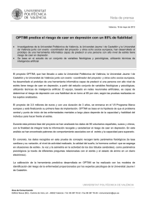 Nota de prensa OPTIMI predice el riesgo de caer en depresión con