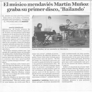 El músico mendaviés Martín Muñoz graba`suprimer disco, `Bailando`