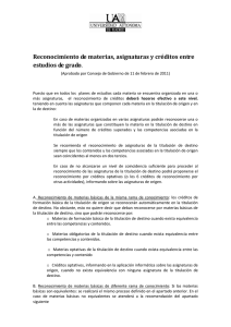 Reconocimiento de materias, asignaturas y cr&eacute;ditos entre estudios