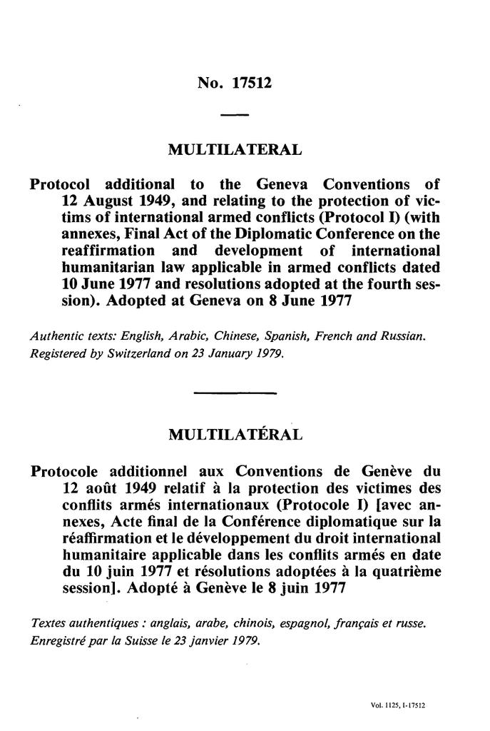 Protocol Additional To The Geneva Conventions Of 12 August 1949