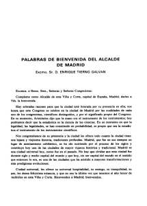 PALABRAS DE BIENVENIDA DEL ALCALDE DE MADRID