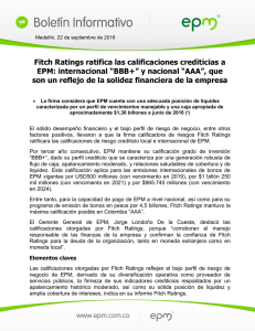 Fitch Ratings ratifica las calificaciones crediticias a EPM
