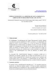 LÍMITES NACIONALES A LA APERTURA DE NUEVA FARMACIA