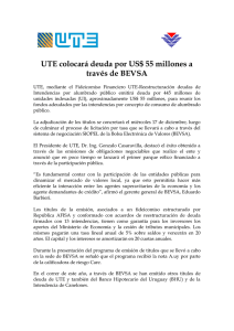 UTE colocará deuda por US$ 55 millones a través de BEVSA