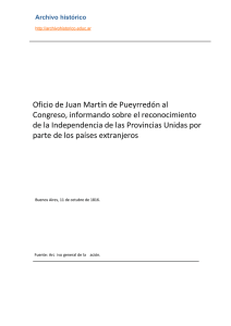 Oficio de Juan Martín de Pueyrredón al Congreso