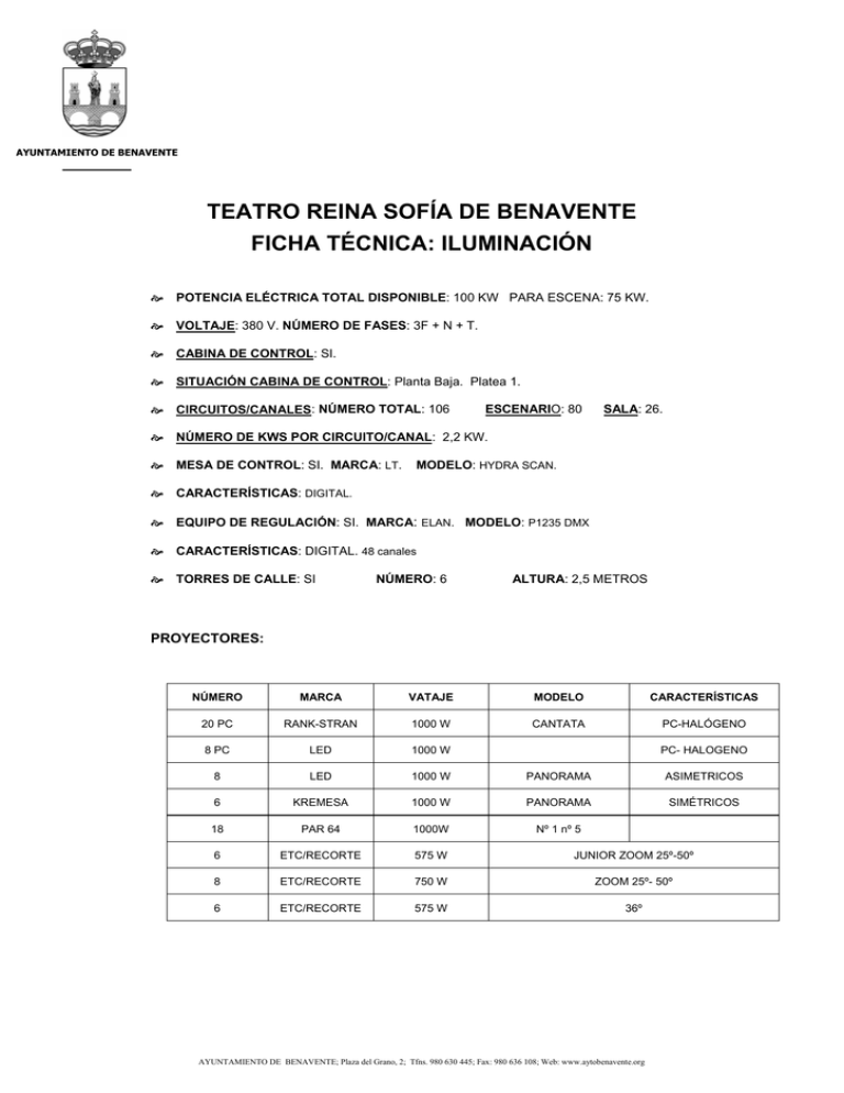 Ficha técnica Teatro Reina Sofía Ficha técnica Teatro Reina Sofía