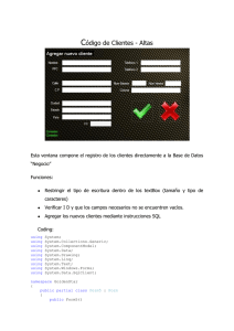 Código de Clientes – Altas [ Dar de alta registros con SQL desde C#]