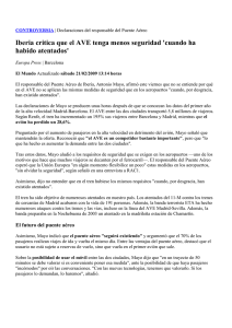 Iberia critica que el AVE tenga menos seguridad