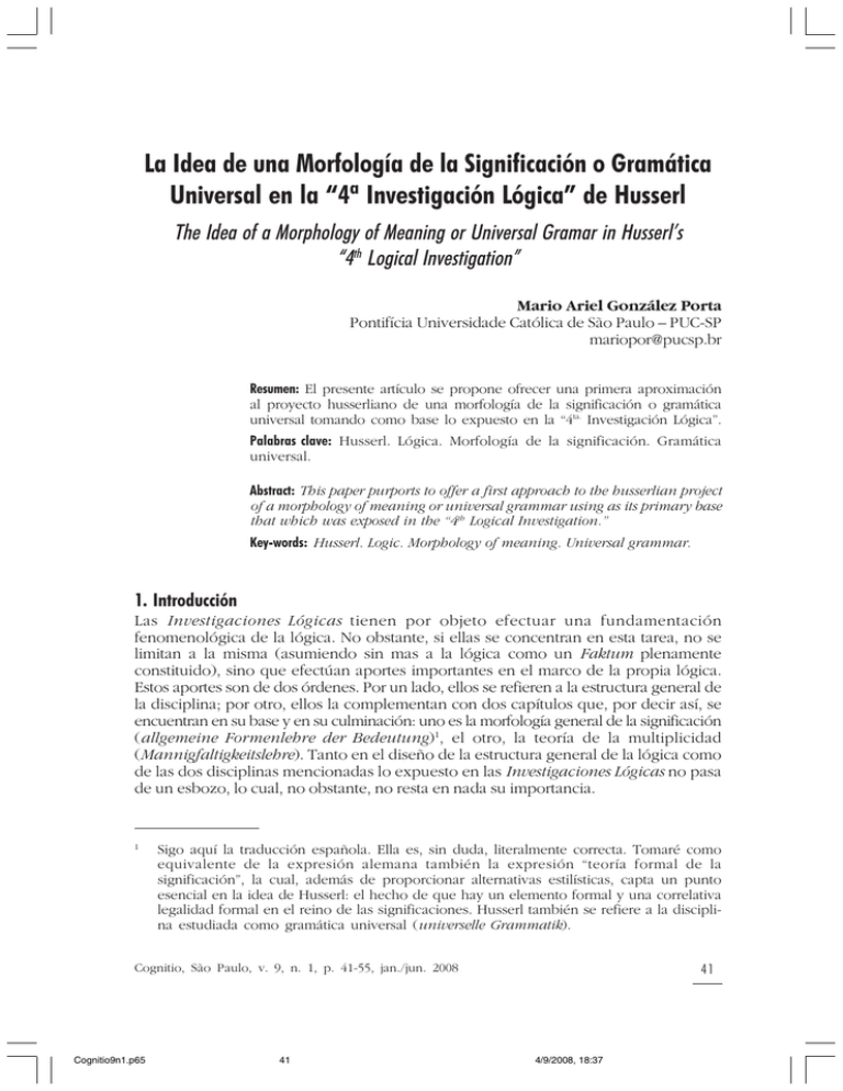 La Idea De Una Morfolog a De La Significaci n O Gram tica Universal