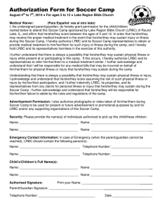 Authorization Form for Soccer Camp
