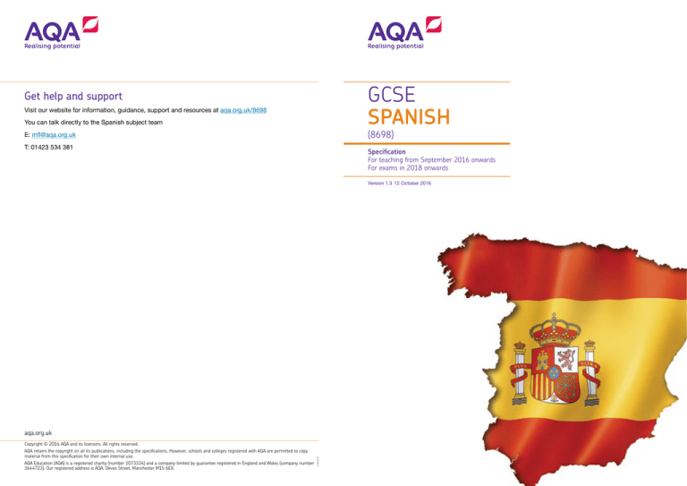 GCSE Spanish Specification Specification For First Teaching In