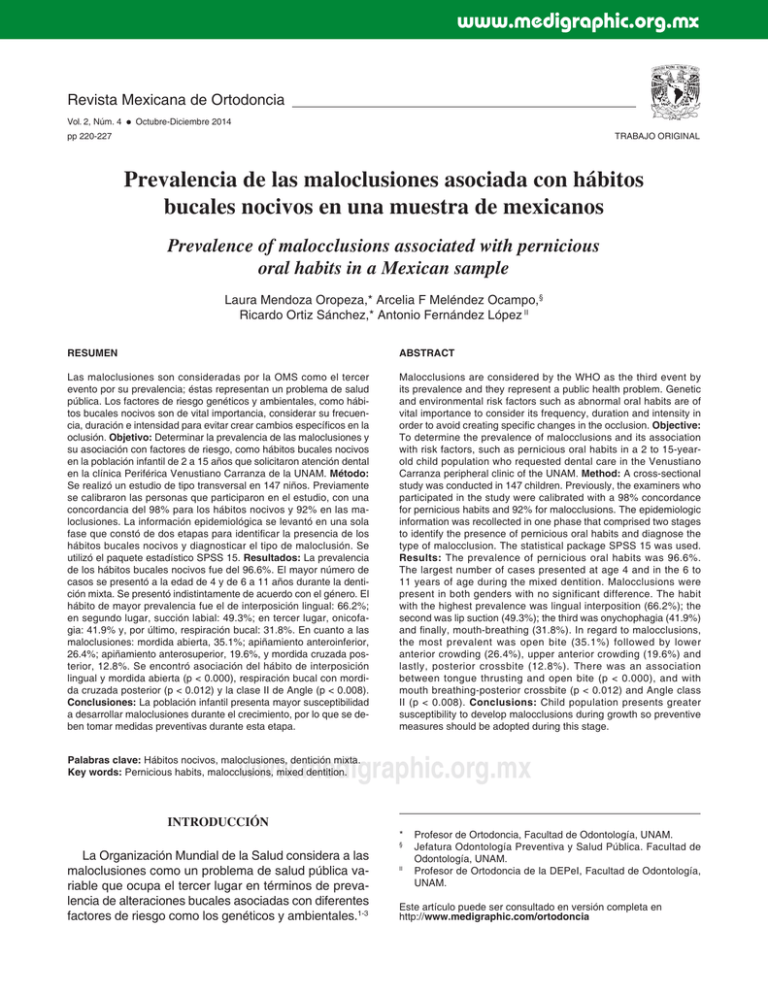 Prevalencia De Las Maloclusiones Asociada Con Hábitos Bucales