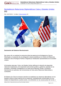 Restablecen Relaciones Diplomáticas Cuba y Estados Unidos