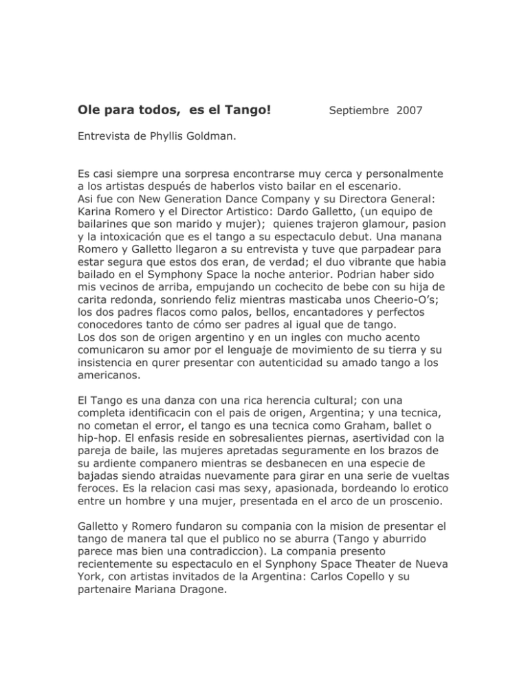 Para todos Ole, es el Tango New Generation Dance Company