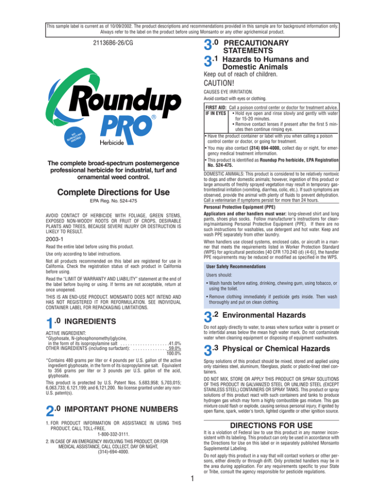 Roundup Pro Label