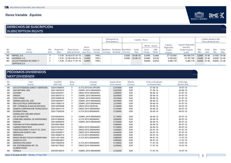 PRÓXIMOS DIVIDENDOS NEXT DIVIDENDS