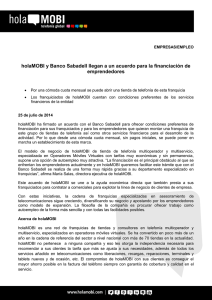 holaMOBI y Banco Sabadell llegan a un acuerdo para la