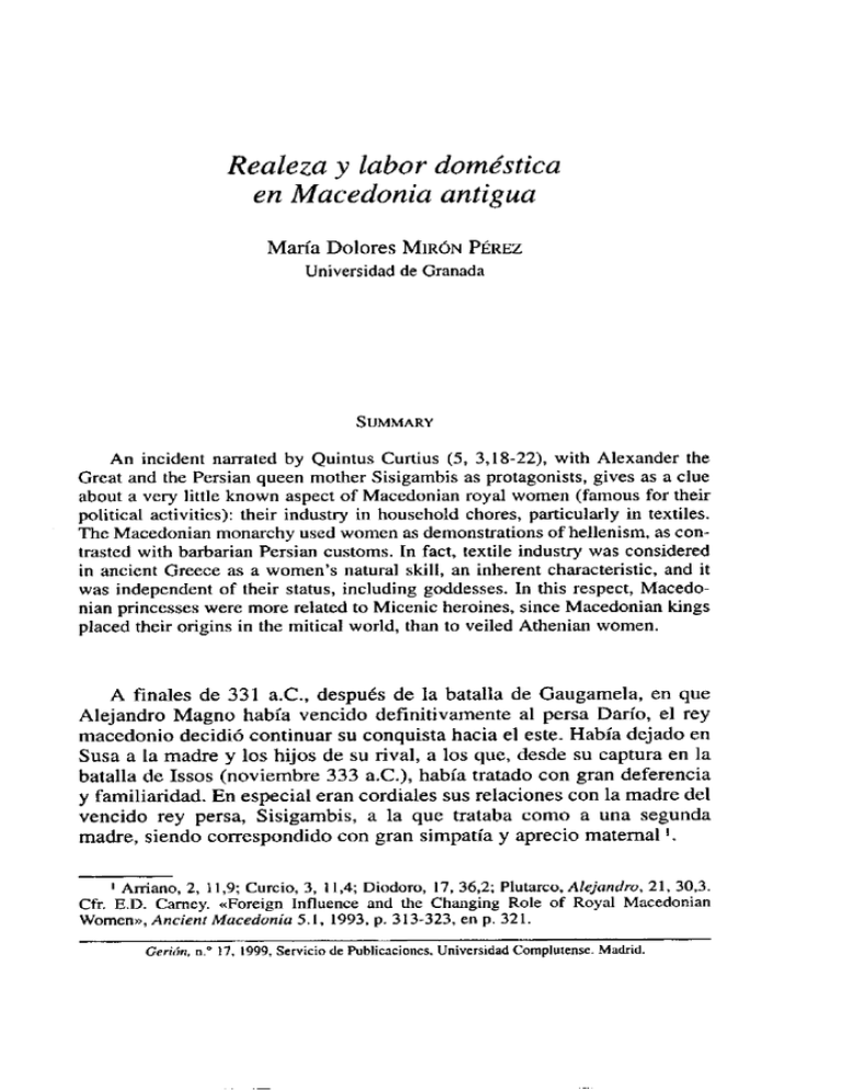 Realeza y labor doméstica en Macedonia antigua