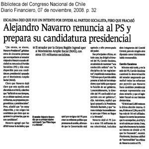 Alejandro Navarro renuncia al P S y prepara su candidatura pre