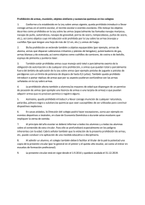 Prohibición de armas, munición, objetos similares y sustancias