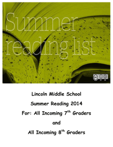 Lincoln Middle School Summer Reading 2014 For