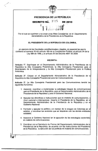 Decreto 3015 de 2010 - Presidencia de la República de Colombia