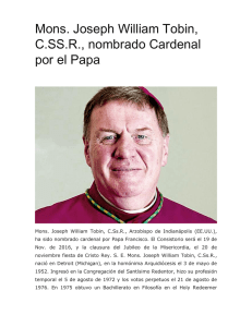 Mons. Joseph William Tobin, C.SS.R., nombrado Cardenal por el