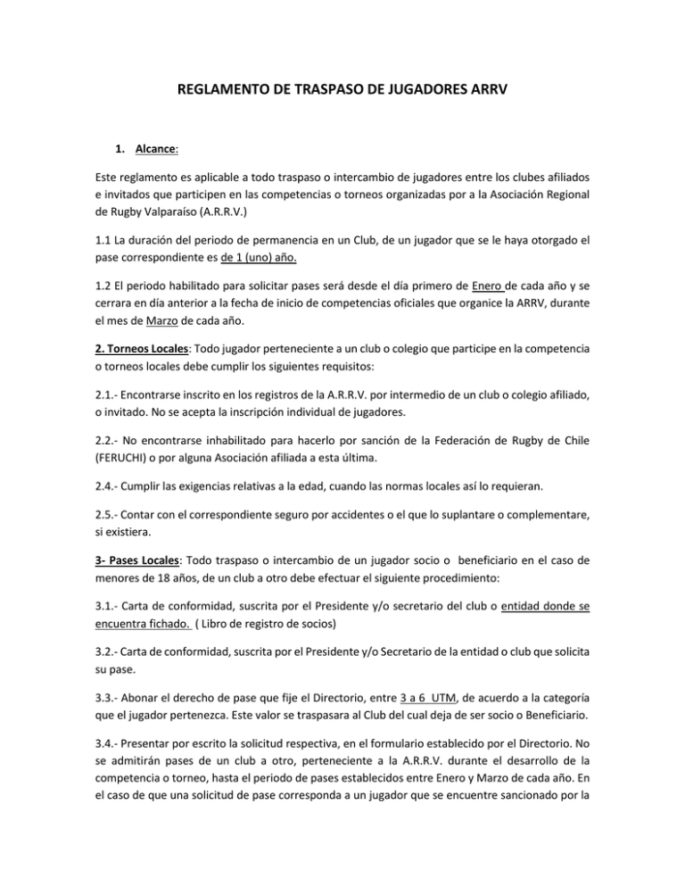 reglamento de traspaso de jugadores arrv