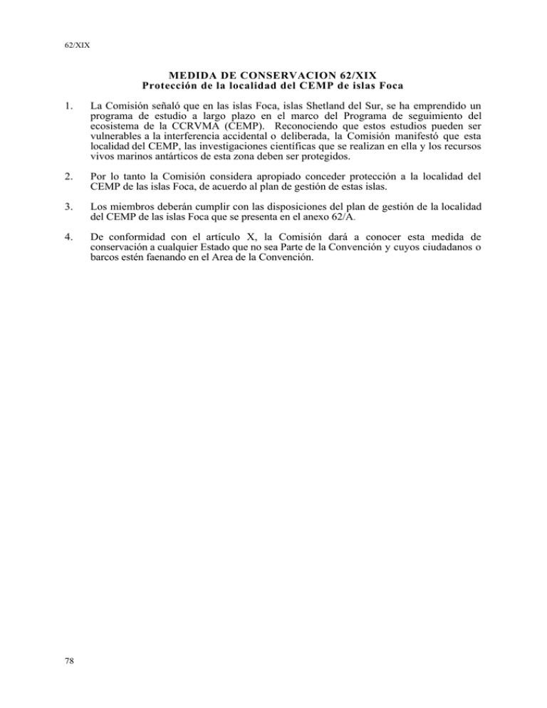 MEDIDA DE CONSERVACION 62 XIX Protecci n De La