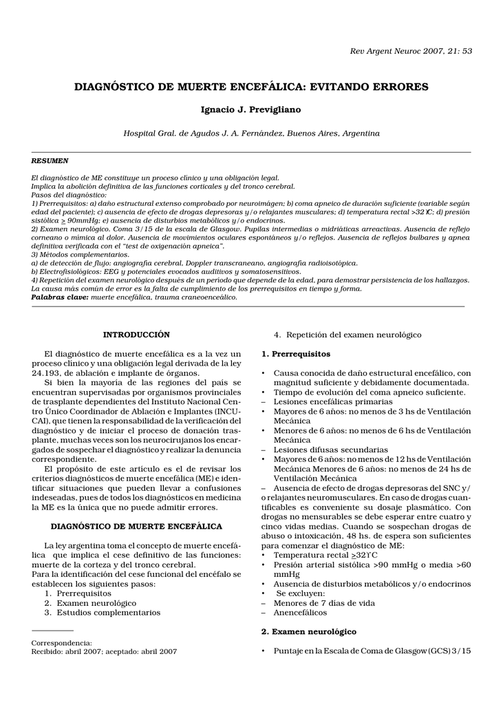 DIAGNÓSTICO DE MUERTE ENCEFÁLICA: EVITANDO ERRORES