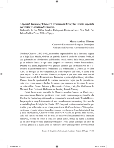 A Spanish Version of Chaucer`s Troilus and Criseyde/ Versión