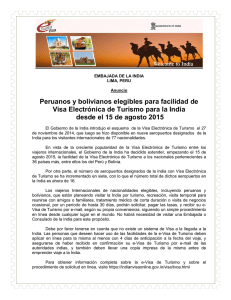 Peruanos y bolivianos elegibles para facilidad de Visa Electrónica