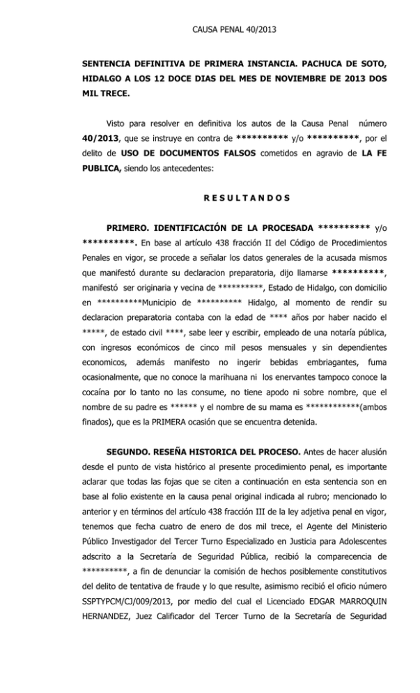 sentencia definitiva de primera instancia