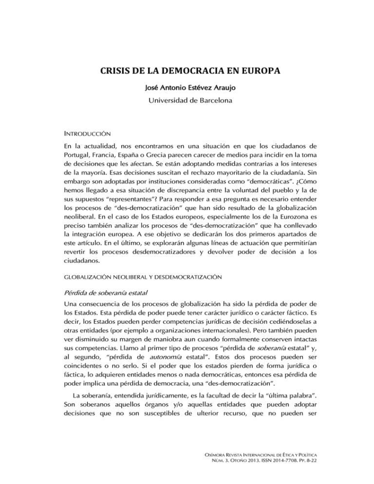 CRISIS DE LA DEMOCRACIA EN EUROPA