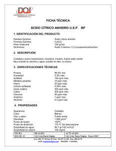 FICHA TÉCNICA ÁCIDO CÍTRICO ANHIDRO U.S.P. BP