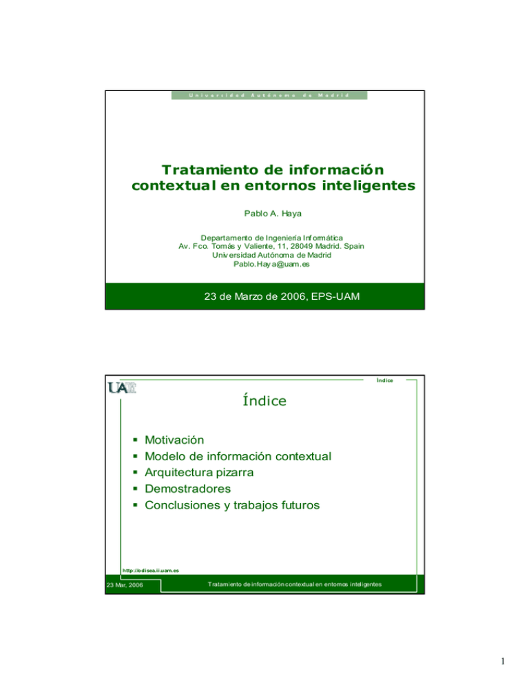 Tratamiento De Informaci n Contextual En Entornos Inteligentes ndice