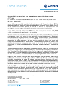 Azores Airlines ampliará sus operaciones