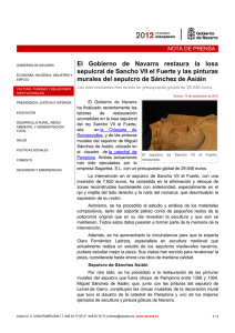 El Gobierno de Navarra restaura la losa sepulcral de Sancho VII el