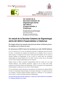 Un estudi de la Societat Catalana de Digestologia alerta del dèficit d