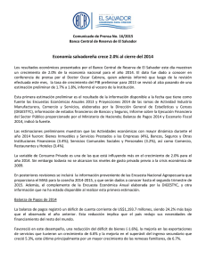 Economía salvadoreña crece 2.0% al cierre del 2014