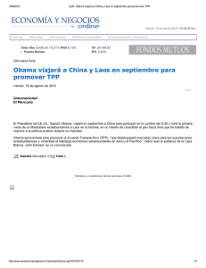 Obama viajará a China y Laos en septiembre para promover TPP