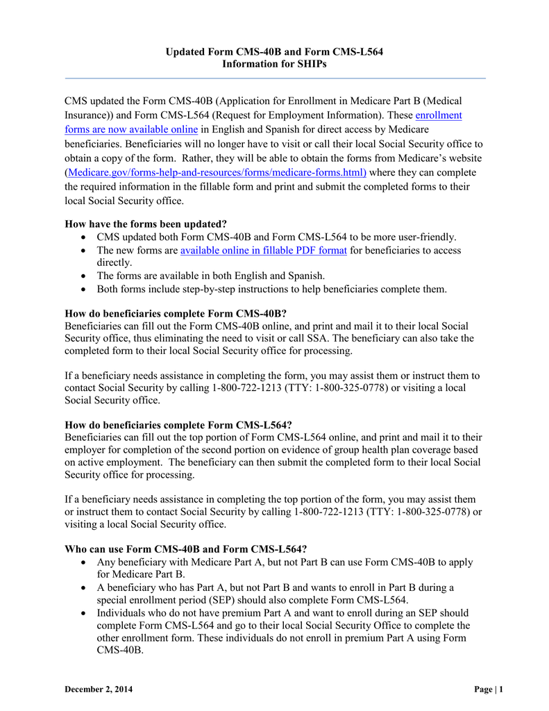 Updated Form CMS40B and Form CMS