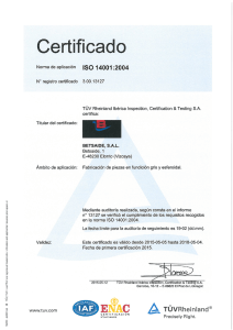 Page 1 Certificado Norma de aplicación ISO 14001:2004 Nº registro